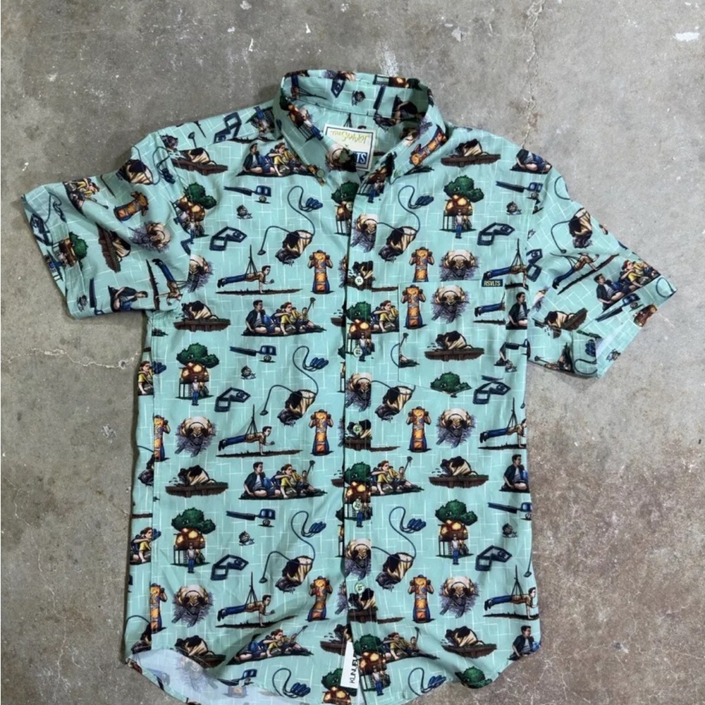 RSVLTS Parks Rec Recreation Button Down Short Sleeve Shirt S Small The Sandlot